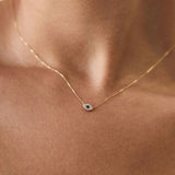 Collar de ojo malvado con pavé de zafiros | Oro macizo de 14 k