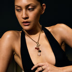 Women wearing gold necklace.