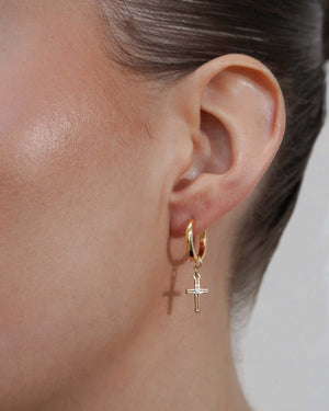 Cross Charm Bar Hoops