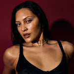 Woman wearing a Clear Evil Eye Tennis Necklace 