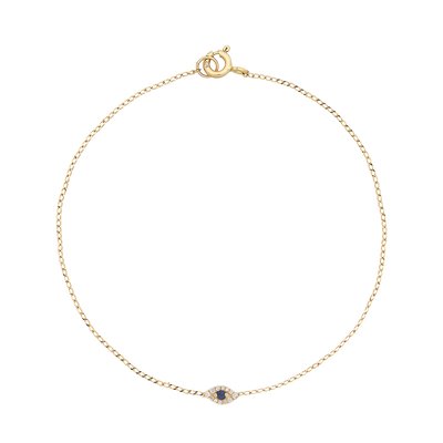 Solid Gold Fine Curb Diamond Evil Eye Bracelet