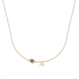 Solid Gold Fine Curb Evil Eye & Initial Necklace