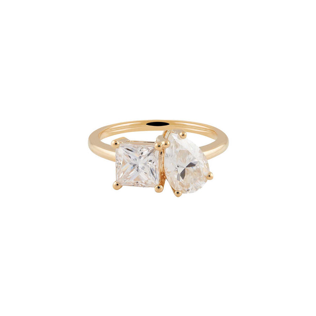 Princess Pear Cut Toi Et Moi Moissanite Ring | 14k Solid Gold