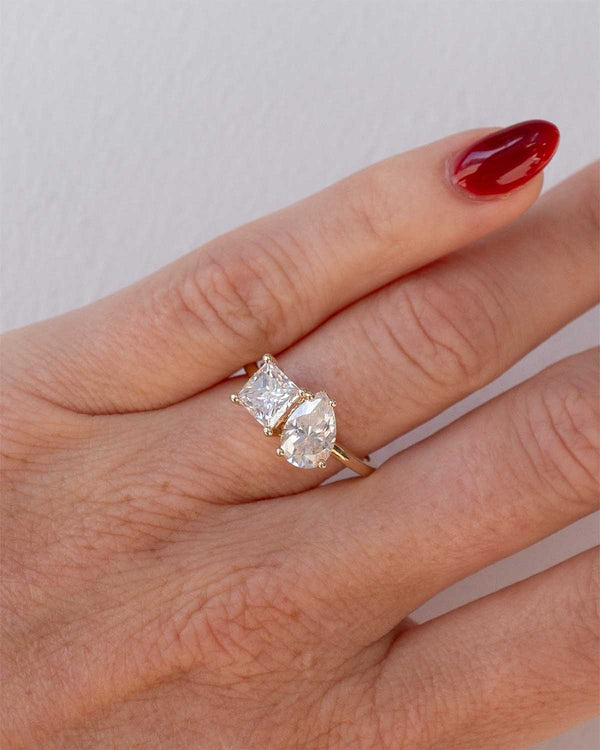 Princess Pear Cut Toi Et Moi Moissanite Ring | 14k Solid Gold