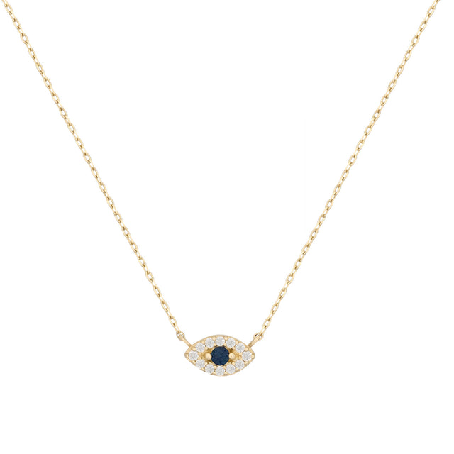 Sapphire Pavé Evil Eye Necklace | 14k Solid Gold